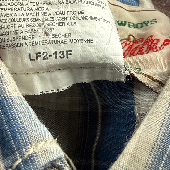 Wrangler Mens Western Blue Brown Plaid Pearl Snap Long Sleeve Shirt Medium - Picture 13 of 14